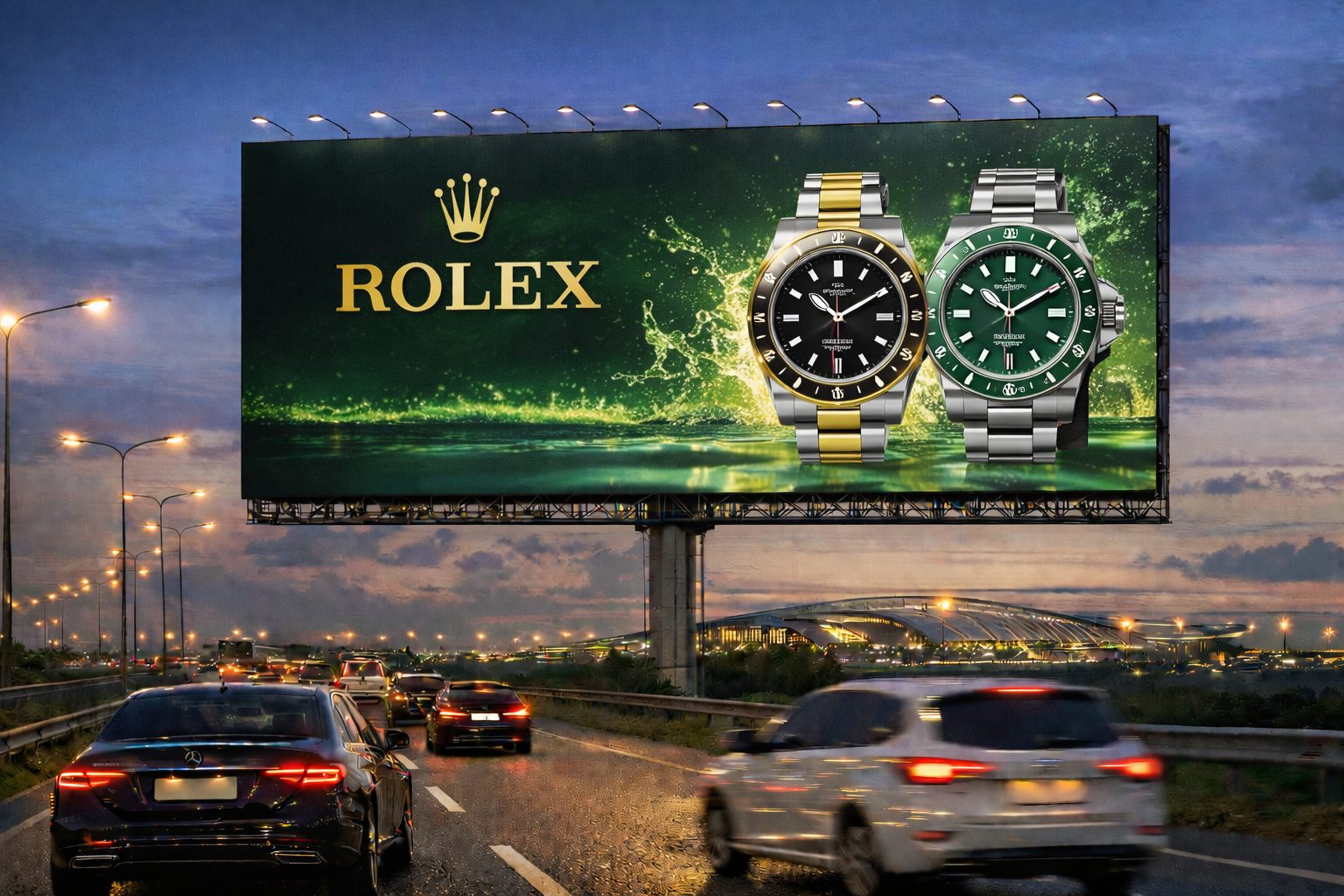 Mockup thiết kế billboard 10×20m tại vị trí thực tuyến T2 — hình dung cách thương hiệu lớn xuất hiện tại cửa ngõ Sân bay Quốc tế Long Thành